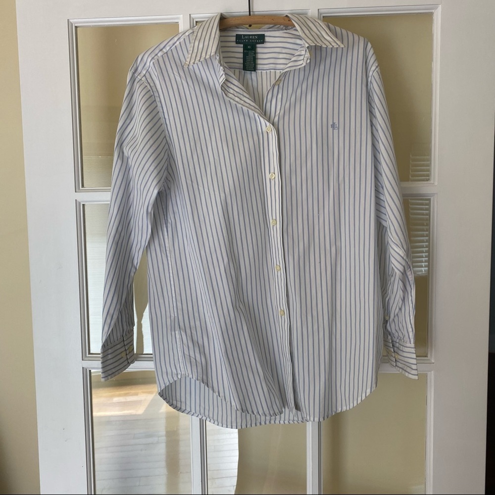 Lauren Ralph Lauren Striped Button Down Monogramed Top Women's Vintage